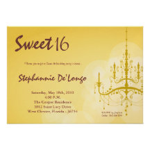 5x7 Yellow Chandelier Sweet 16 Birthday Invitation