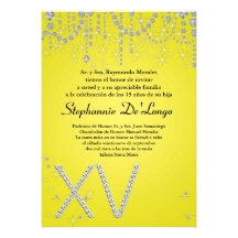 5x7 Yellow Diamond Quinceanera Birthday Invitation