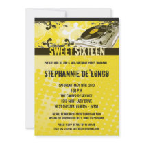 5x7 Yellow DJ Turntable16th Birthday Invitation