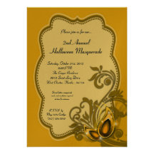 5x7 Yellow Masquerade Halloween Costume Invitation