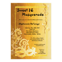 5x7 Yellow Masquerade Sweet 16 Birthday Invitation