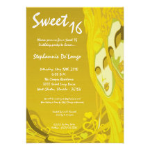 5x7 Yellow Masquerade Sweet 16 Birthday Invitation