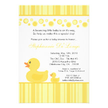 5x7 Yellow Rubber Ducky Baby Shower Invitation