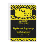 5x7 Yellow Zebra Print Quinceanera 15 Invitation