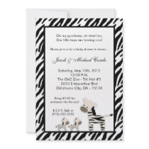 5x7 Zebra TWINS Baby Birthday Party Invitation