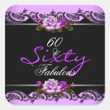 60 & Fabulous 60th Birthday Party Mauve Roses Square Stickers