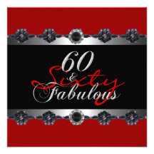 60 & Fabulous 60th Birthday Party Silver Red Personalized Announcement