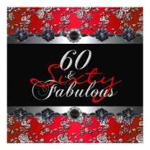 60 & Fabulous 60th Birthday Party Silver Red Personalized Announcement