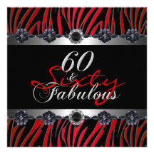 60 & Fabulous 60th Birthday Party Zebra Silver Red Custom Announcements