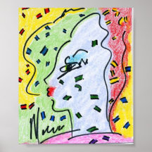60s Peter Max style profile with confitti Posters