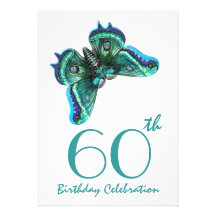 60th - 69th Birthday Party Invitate Blue Butterfly Custom Invites
