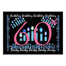 60th - 69th Birthday Party Invitation Blue Candles