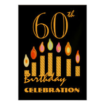60th - 69th Birthday Party Invitation Gold Candles