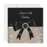 60th Antique Paper Black Diamond Jewel Bow Personalized Invitations
