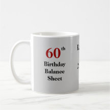 60th Birthday Balance Sheet - triple-sided Coffee Mug