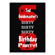 60th Birthday Modern Black Red White Rivets B477 Custom Invites