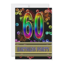 60th Birthday party Invitation with bubbles