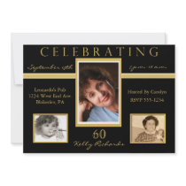 60th Birthday Party Tri Photo Invitations