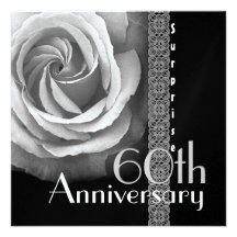 60th SURPRISE Anniversary Invitation - SILVER Rose
