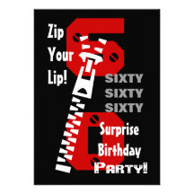 60th SURPRISE Birthday Black Red White B470 Custom Invitations