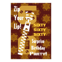 60th SURPRISE Birthday Gold Stars Zipper B472 Custom Announcements