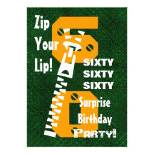 60th SURPRISE Birthday Green Gold Zipper B475 Personalized Announcement
