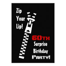 60th SURPRISE Birthday Party Black Red White Personalized Invitation