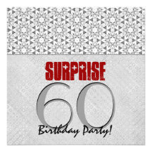 60th Surprise Birthday Silver Gray Red V10A Invite