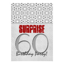 60th Surprise Birthday Silver Gray Red V11A Personalized Announcements