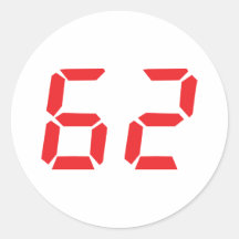 62 sixty-two red alarm clock digital number stickers