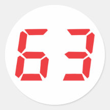 63 sixty-three red alarm clock digital number round stickers