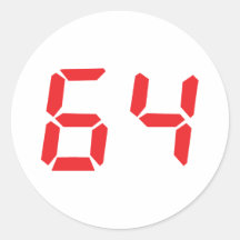 64 sixty-four red alarm clock digital number round sticker