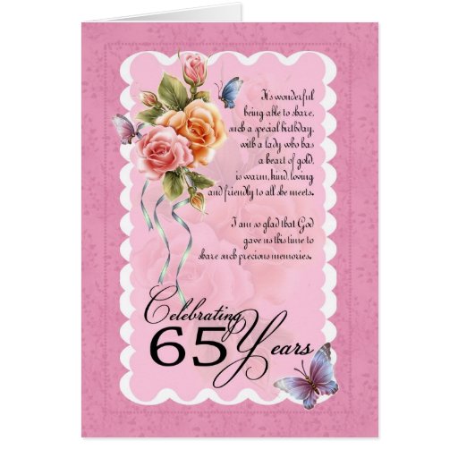 65th birthday greeting card - roses and butterflie | Zazzle