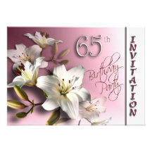 65th Birthday Party Invitation - white Lilies