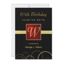 65th Birthday Surprise Party - Elegant Monogram Invite