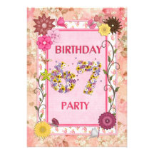 670th birthday party invitation with floral frame