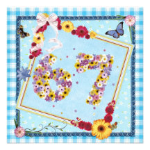67th Birthday party Invitation flowers,butterflies