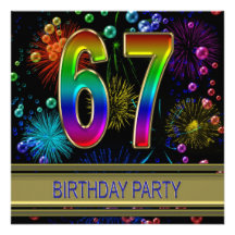 67th Birthday party Invitation with bubbles
