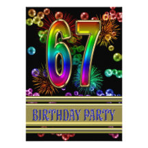 67th Birthday party Invitation with bubbles