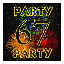 67th birthday party invitation with fireworks