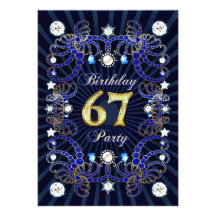 67th birthday party invite with masses of jewels