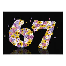 67th Birthday party, with flowered letters Custom Invitation