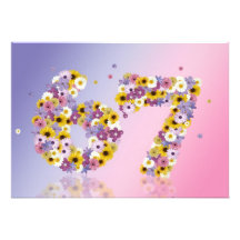 67th Birthday party, with flowered letters Personalized Invitations