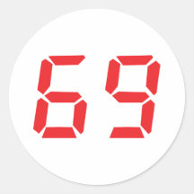 69 sixty-nine red alarm clock digital number round stickers