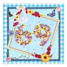 69th Birthday party Invitation flowers,butterflies