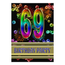 69th Birthday party Invitation with bubbles