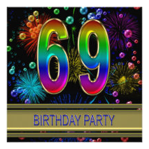 69th Birthday party Invitation with bubbles