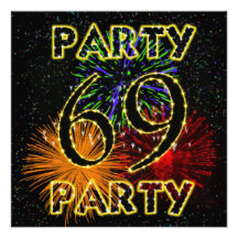 69th birthday party invitation with fireworks