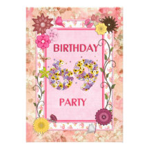 69th birthday party invitation with floral frame