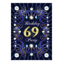 69th birthday party invite with masses of jewels
